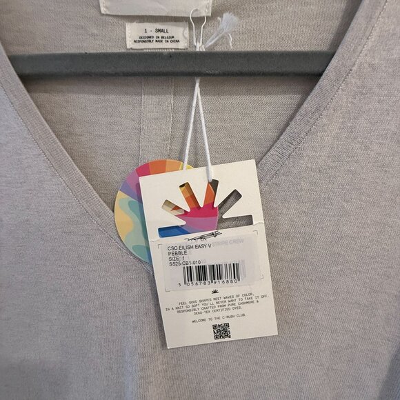 Colorush Size S V-Neck Lightweight Sweater Cotton Silk Cashmere Pebble Gray - Picture 4 of 9